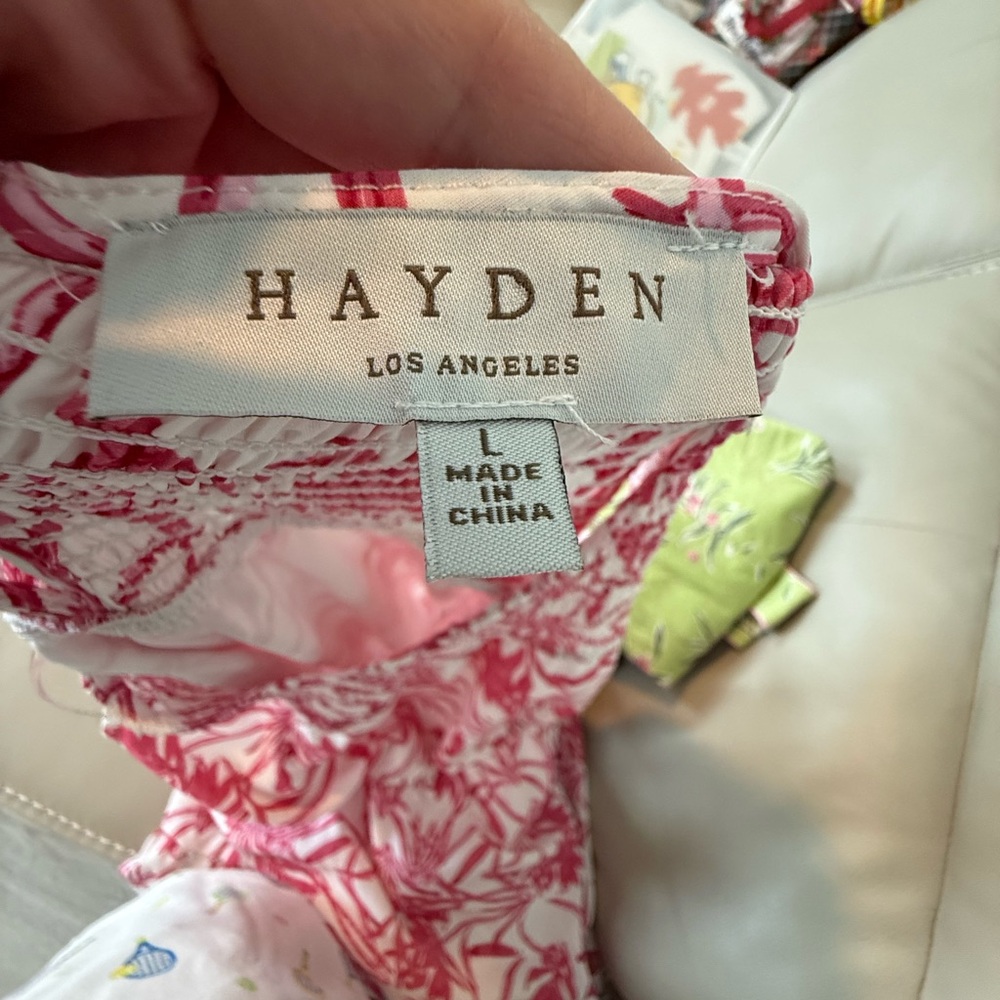 Hayden Pink White Floral Sleeveless smocked Midi Dress Large.  Brunch Resortwear - Picture 9 of 10